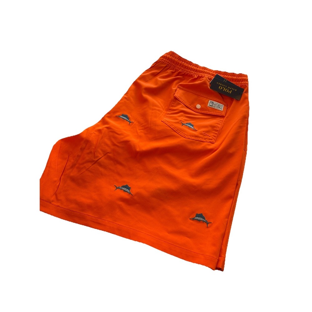 Polo Ralph Lauren Blue Marlin Swim Shorts Mens 3LT Sailing Orange Mesh-Lined NEW